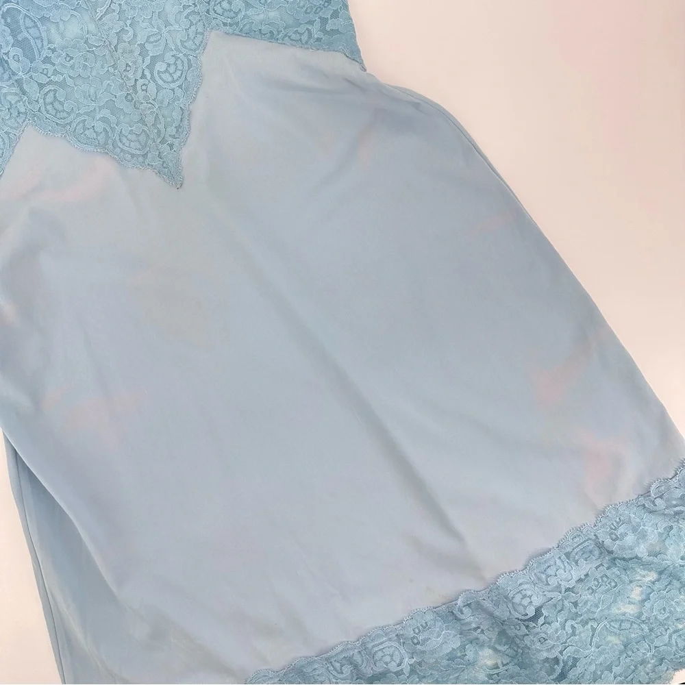 Vintage Full Slip Dress‎ Blue Womens Size 34 Lace Nylon Boudoir Flirty Sexy - Picture 9 of 14